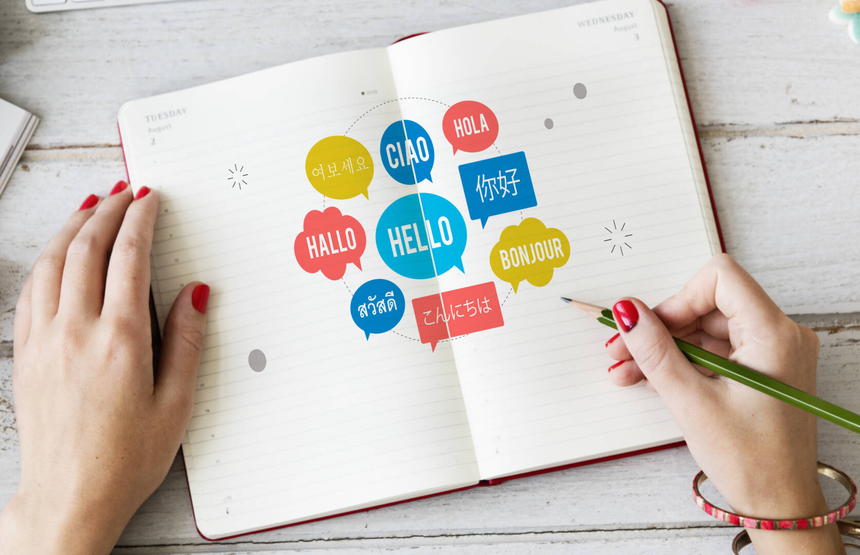 Different Language Speech Bubble Hello Concept